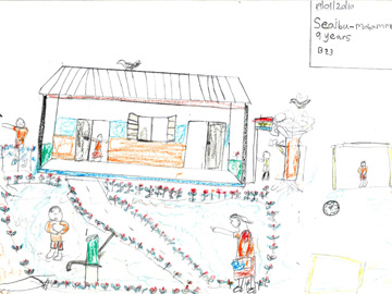 子どもたちに書いてもらった「夢の学校」の絵